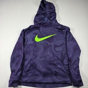 Nike Dri-FIT Hoodie Boys XL Purple Marble Swirl Lime Green Swoosh Pullover